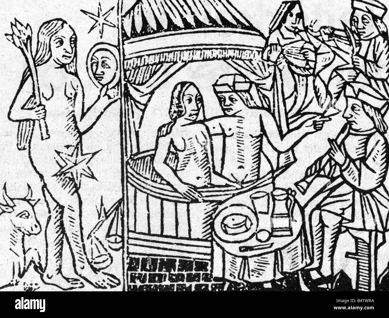 Astrologie, Planeten, Venus macht Vergnügen und Liebe, Holzschnitt, 'Shepheardes Calendar', England, 1503, Stockfoto