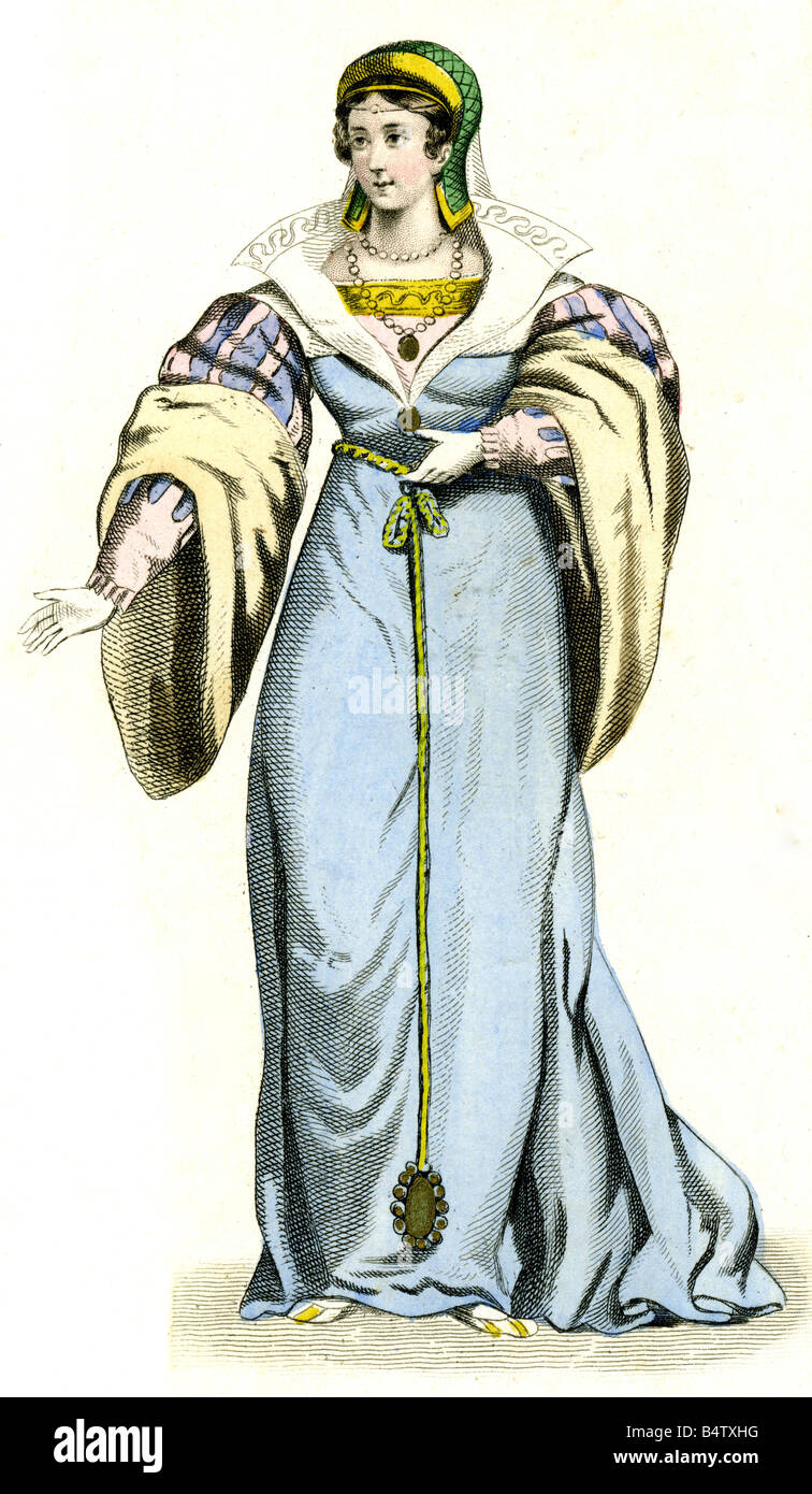 Mode, 16. Jahrhundert, Frankreich, Damenmode, Holzgravur, 19. Jahrhundert, Stockfoto