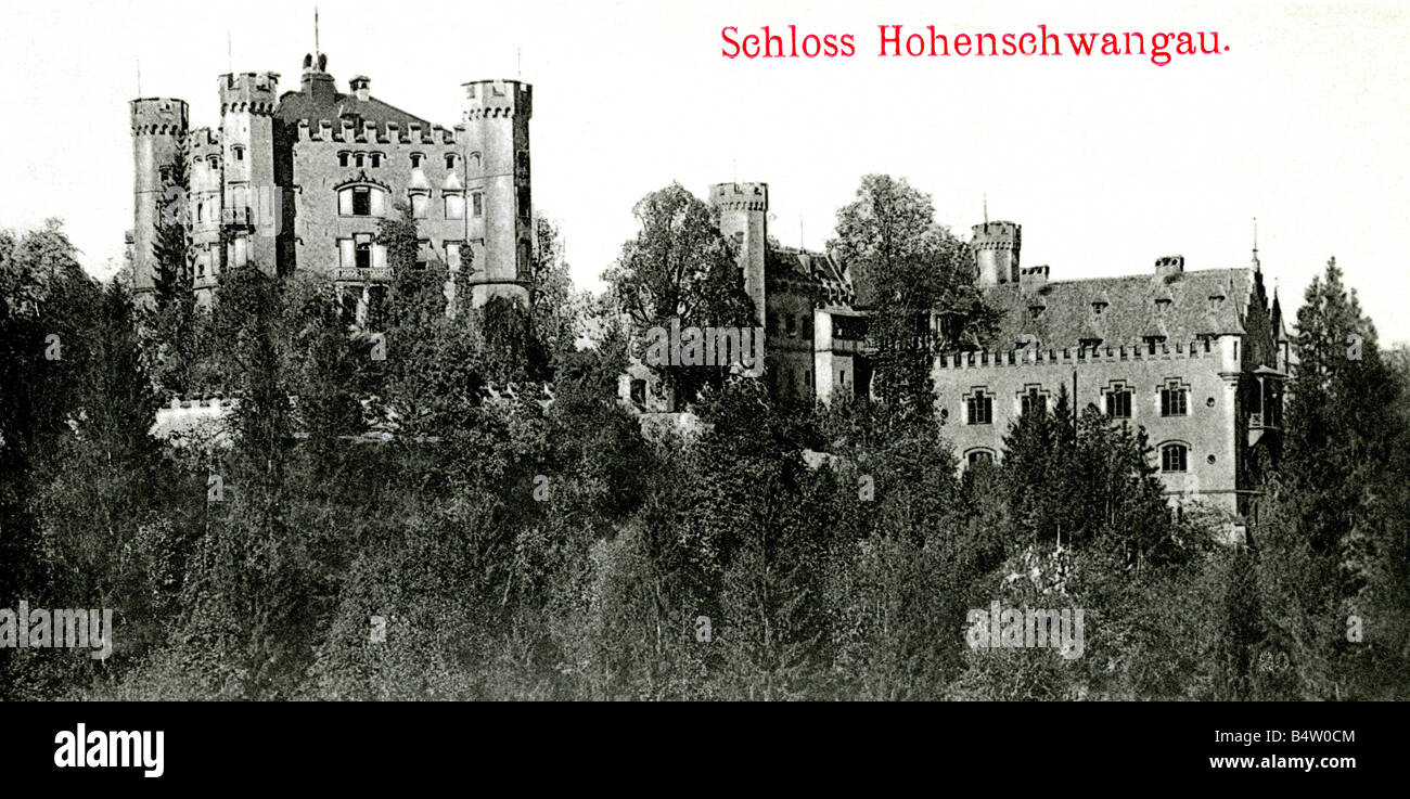 Architektur, Schlösser, Deutschland, Bayern, Schloss Hohenschwangau, Außenansicht, Postkarte, Lantz und Isenbeck, Damstadt, ca. 1900, Stockfoto