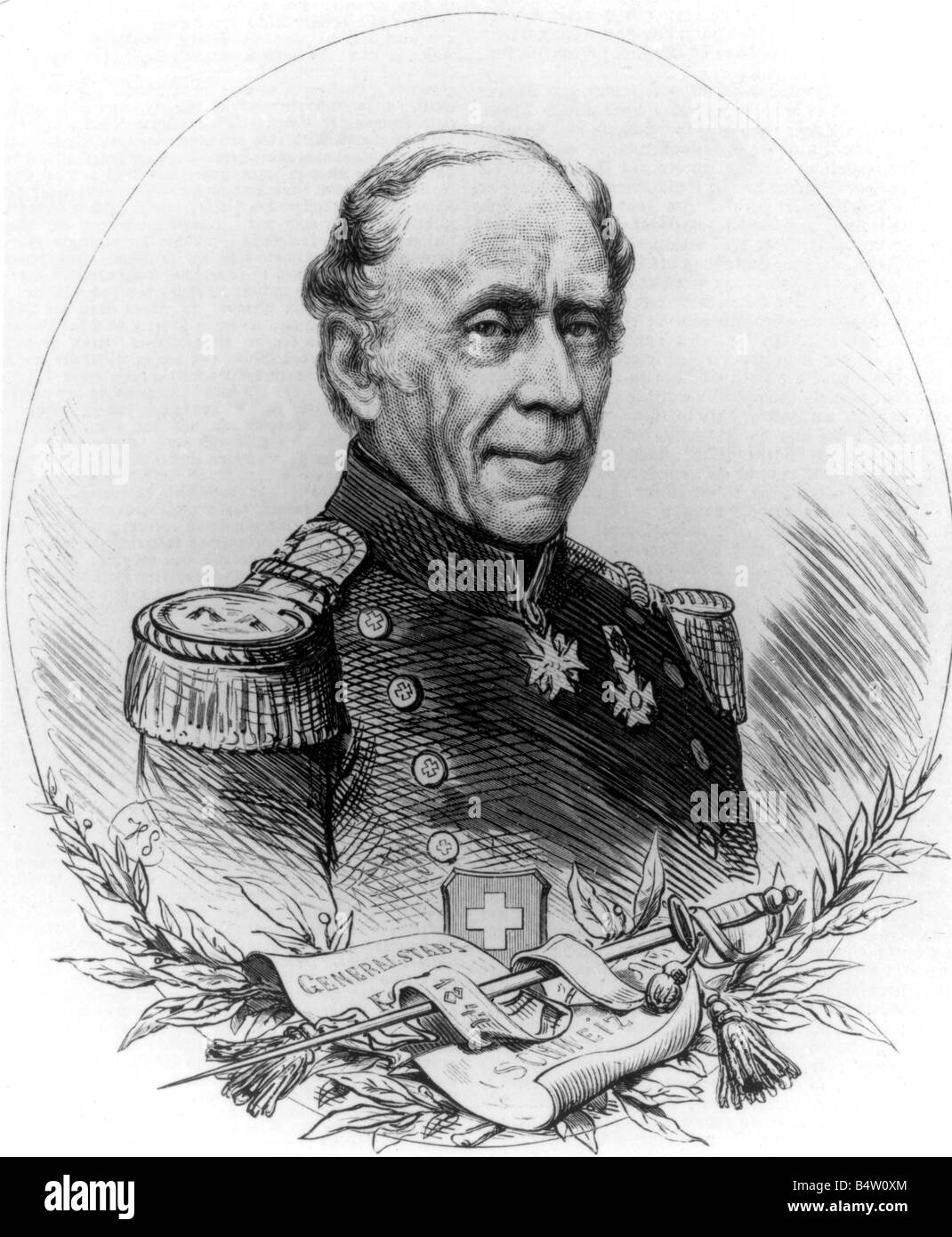 Dufour, Guillaume Henri, 15.9.1787 - 14.7.1875, Schweizer General, Porträt, Holzgravur, 19. Jahrhundert, Stockfoto