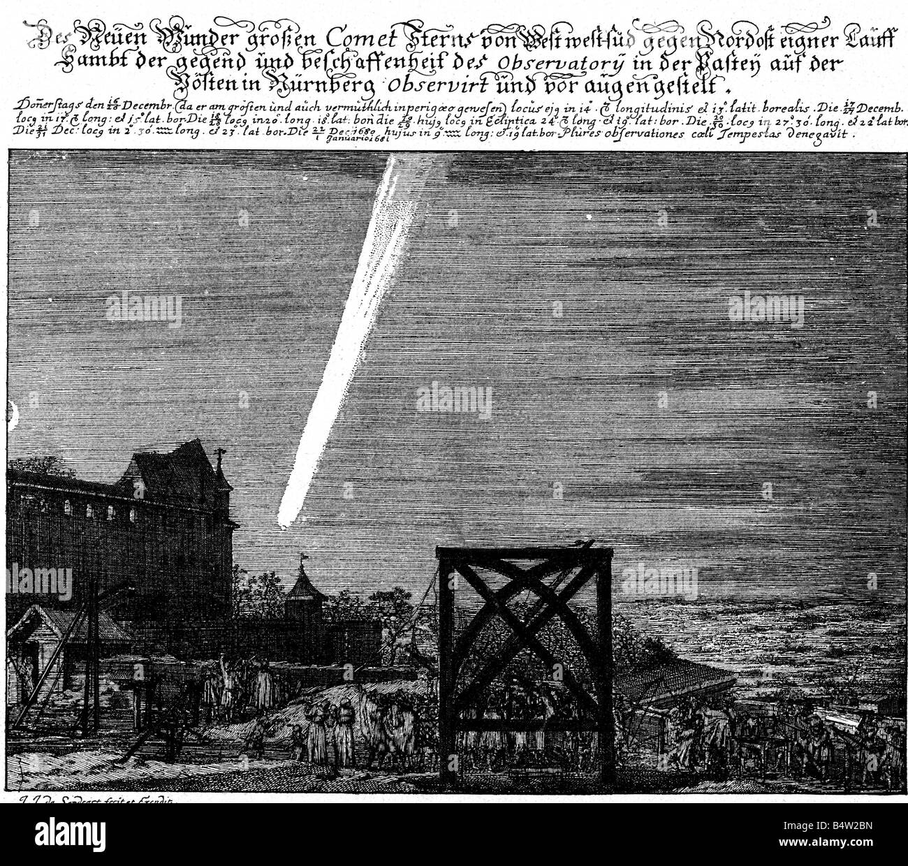 Astronomie, Kometen, Comet über Nürnberg, 18.11.1680, Artist's Urheberrecht nicht geklärt zu werden. Stockfoto