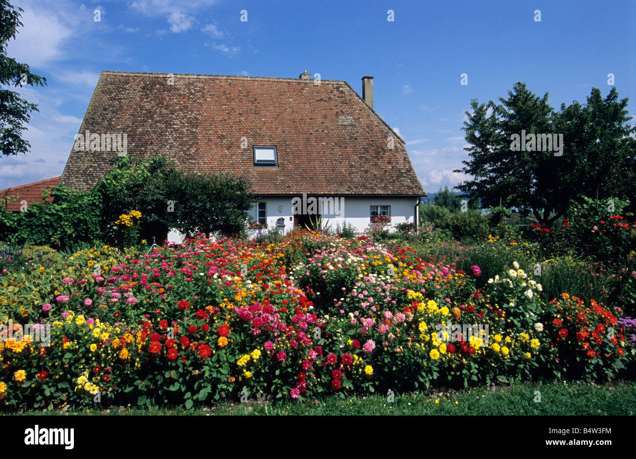 Haus auf der klösterlichen Insel Reichenau, Kreis Konstanz, Baden Württemberg, Deutschland Stockfoto