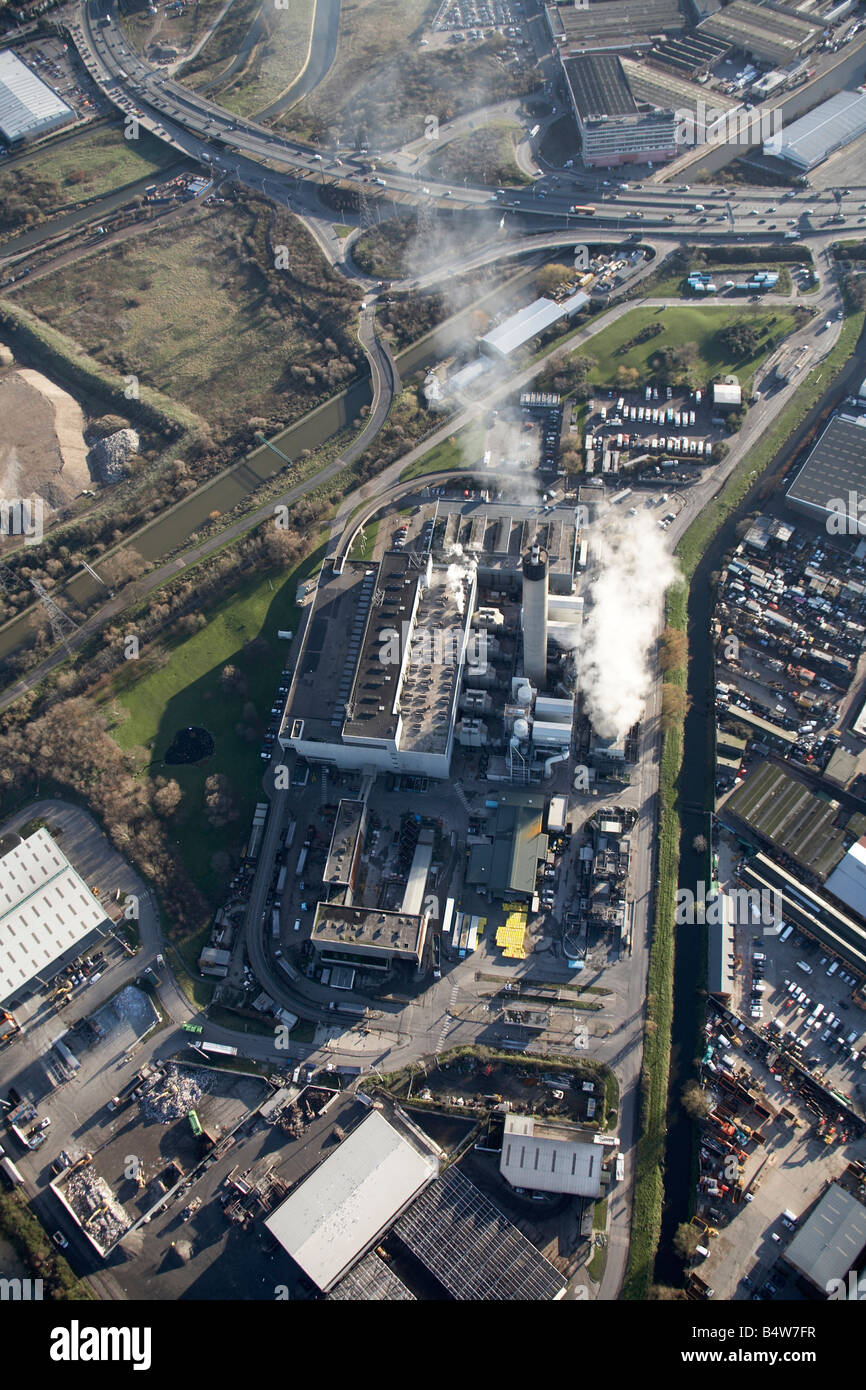Luftbild-südöstlich von Edmunton Abfall-Verbrennungsanlage Angel Road A406 Fluss Lee Navigation Enfield London N18 England UK Stockfoto