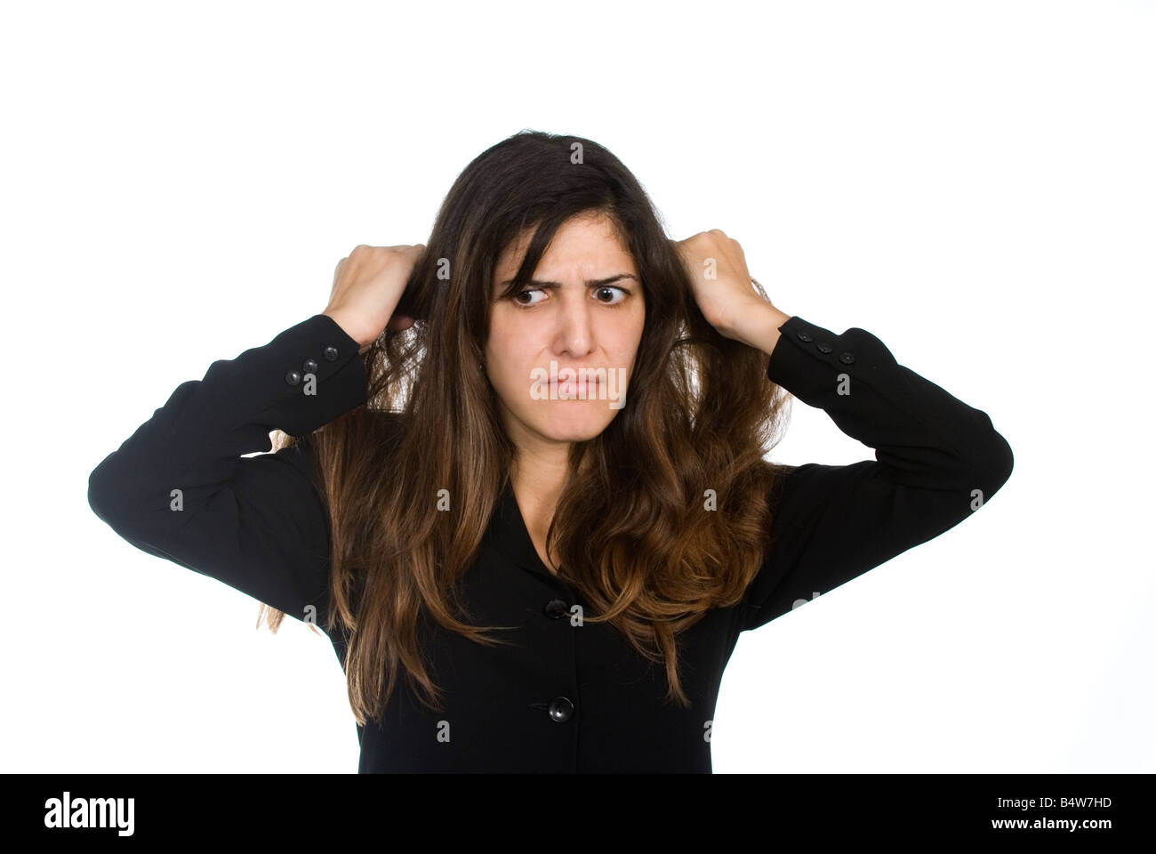 Wütend Geschäftsfrau ziehen ihr Haar Stockfoto