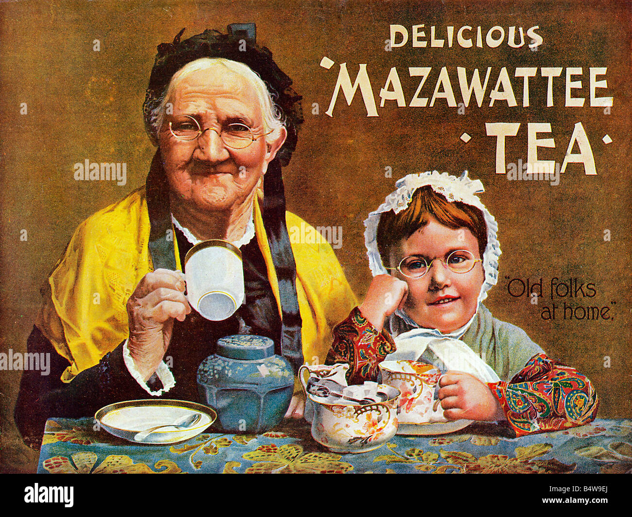 Mazawattee Tee Old Folks At Home Werbung für die englische Marke Tee begann im Jahre 1887 von der Familie Densham Stockfoto