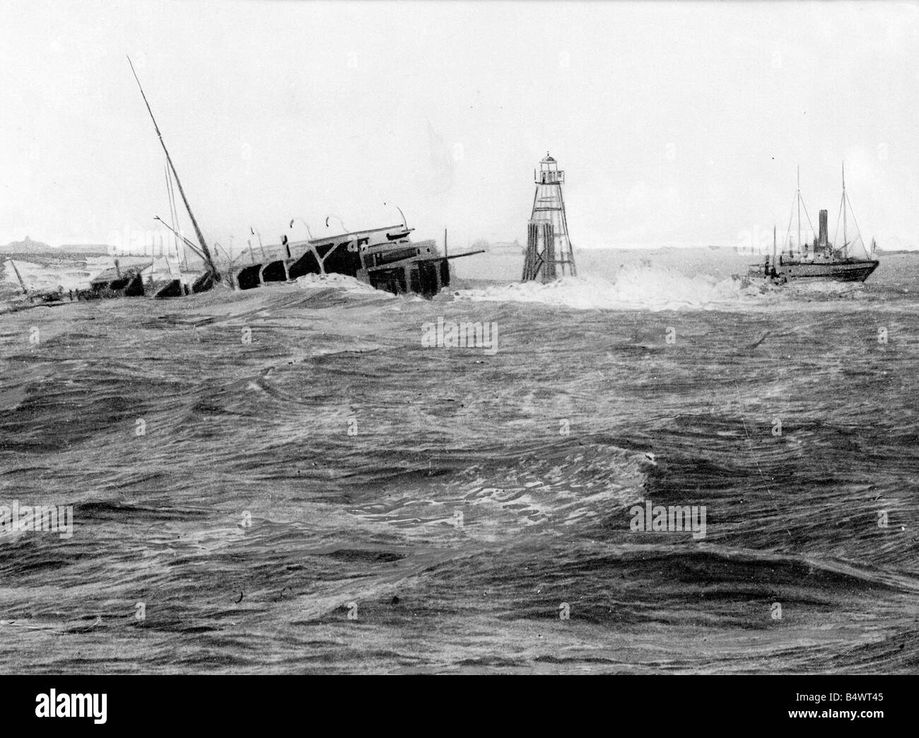 Das Wrack von Berlin abseits der Hoek van Holland Februar 1907; Das Dampfschiff Berlin segelte zwischen Harwich und den Hoek van Holland, Stockfoto