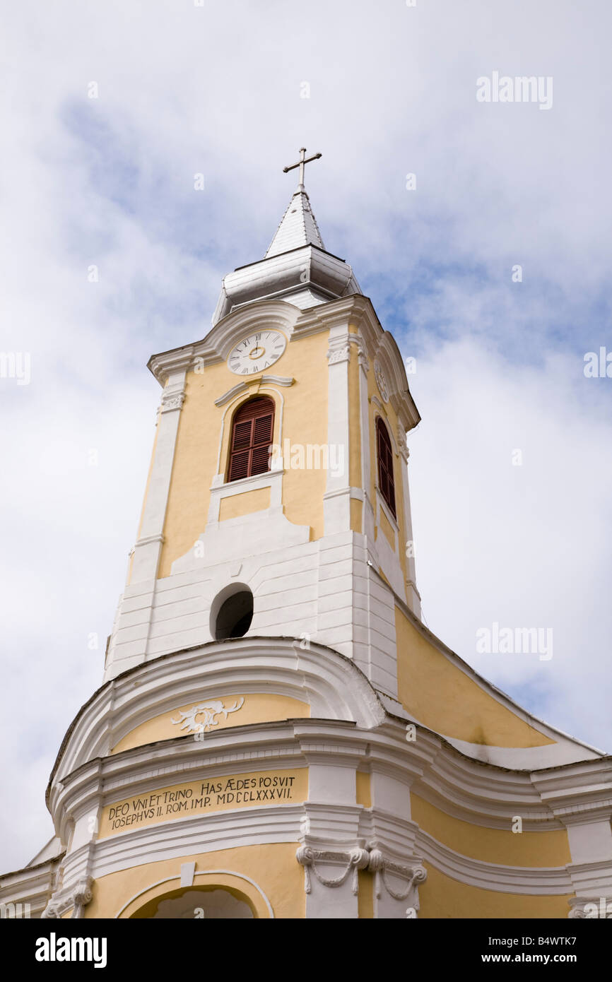 Bistrita Siebenbürgen Rumänien Europa rumänisch-orthodoxen Kirche Turm mit falschen Uhr Stockfoto