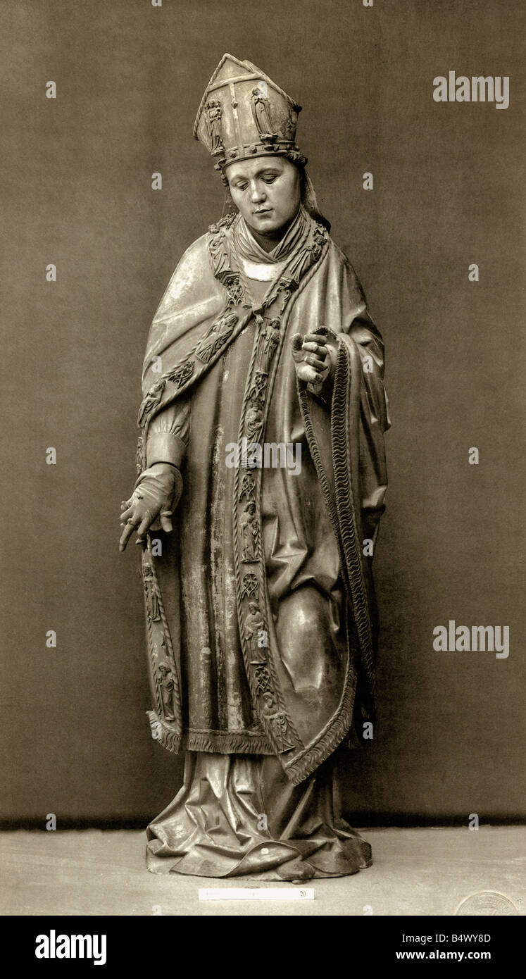 Willibald, 22.10.700 - 7.7.787, Bischof von Eichstaett, Missionar, Heiliger, Statue, Holz, gemalt, Eichstaett, Deutschland, ca. 1500, Bayerisches Nationalmuseum, München, Stockfoto