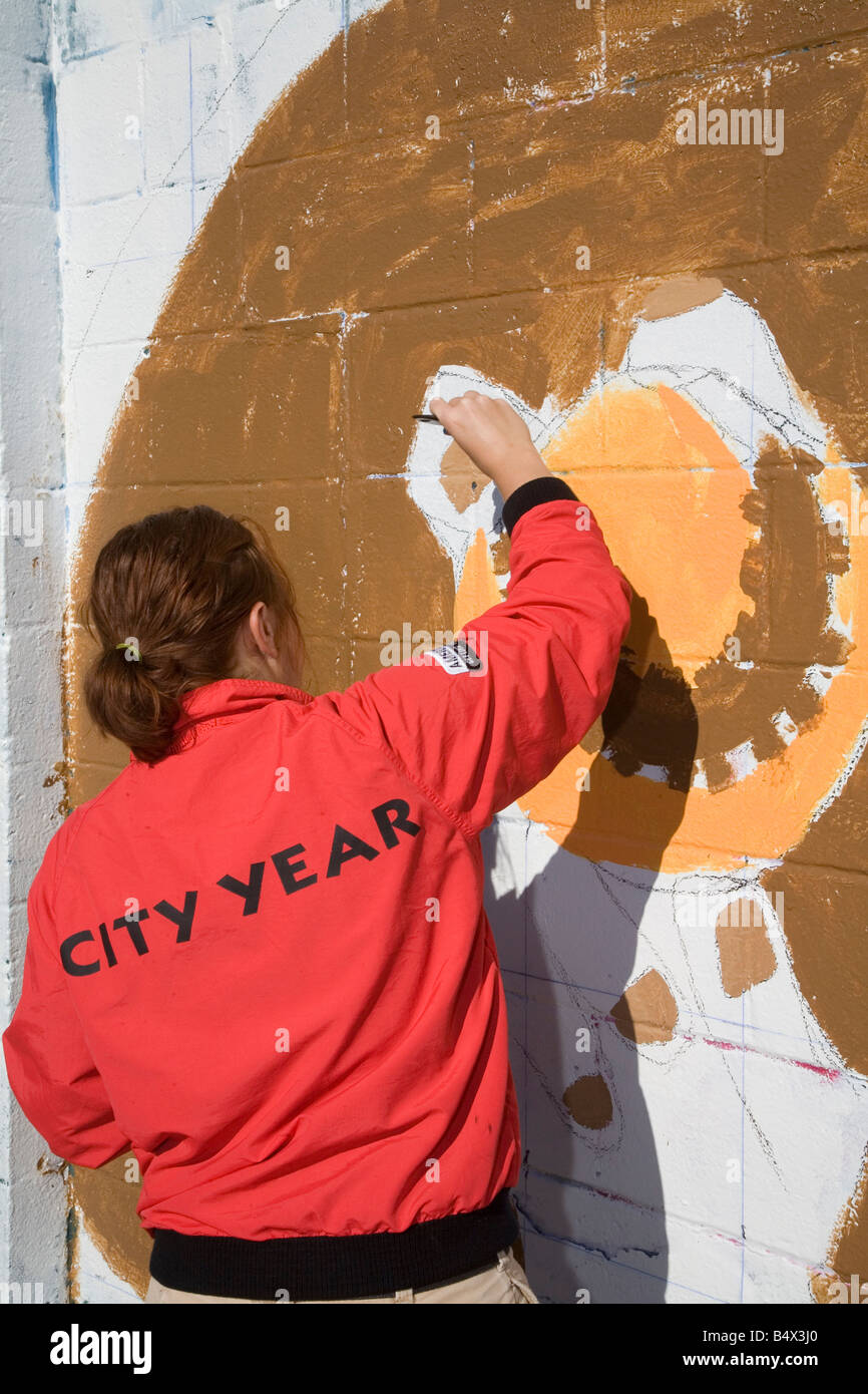 Stadt Jahr freiwillige Farben Wand Kunst Stockfoto