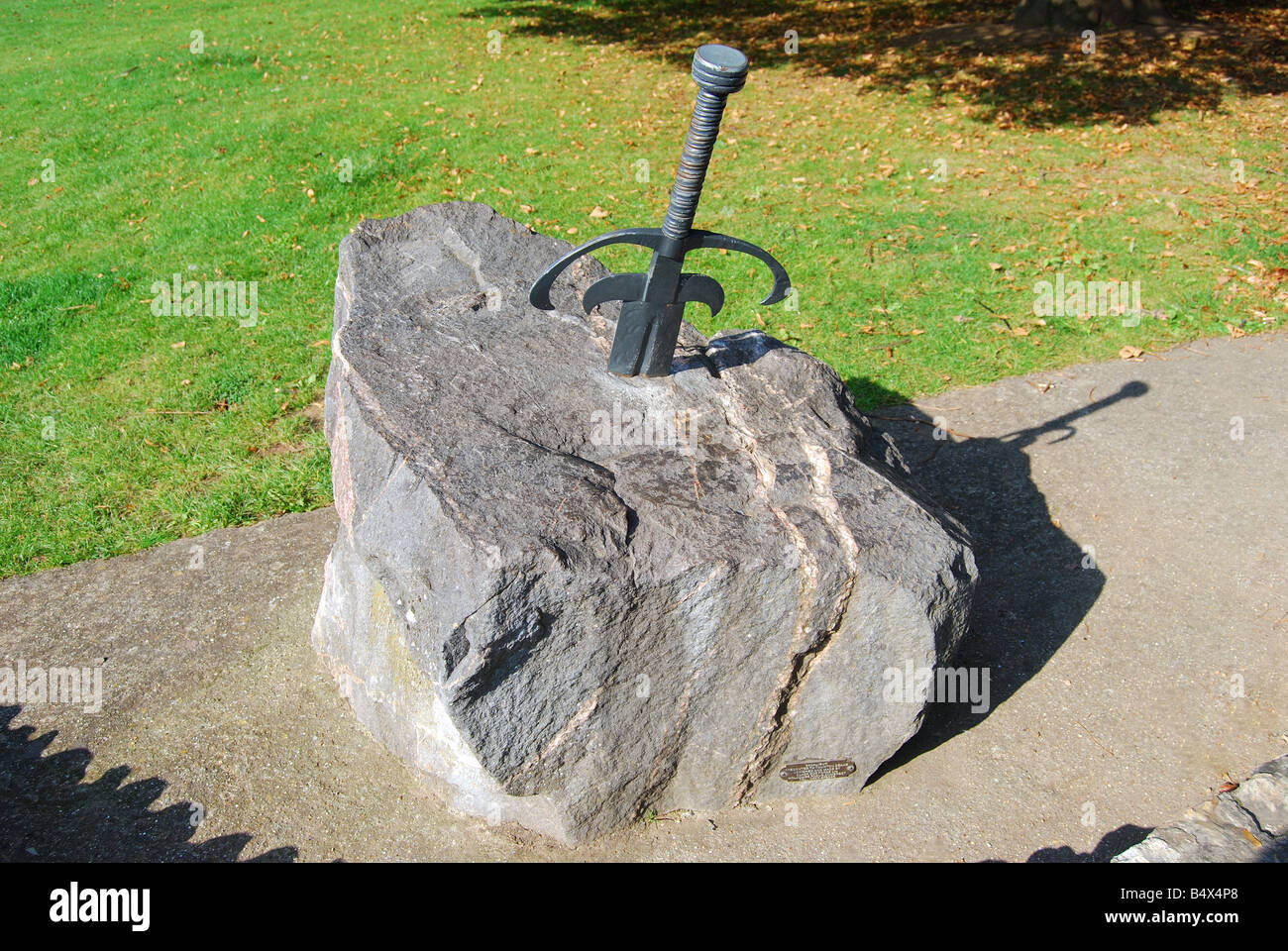 Excalibur-Stein, Schloss grün, Taunton Castle, Taunton, Somerset, England, Vereinigtes Königreich Stockfoto