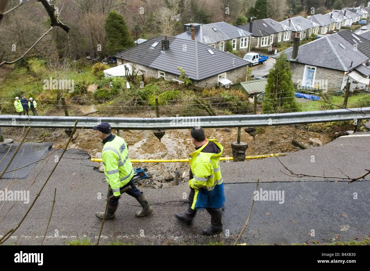 Erdrutsch in Dunoon Schottland in denen Jeff und Marion Douglas Haus durch die Folie während der letzten Nächte Heavy verschlungen wurde Regen 14. Stockfoto