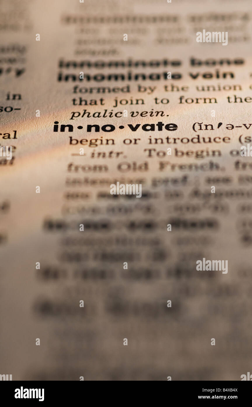 Definition von Innovationen im Wörterbuch Stockfoto