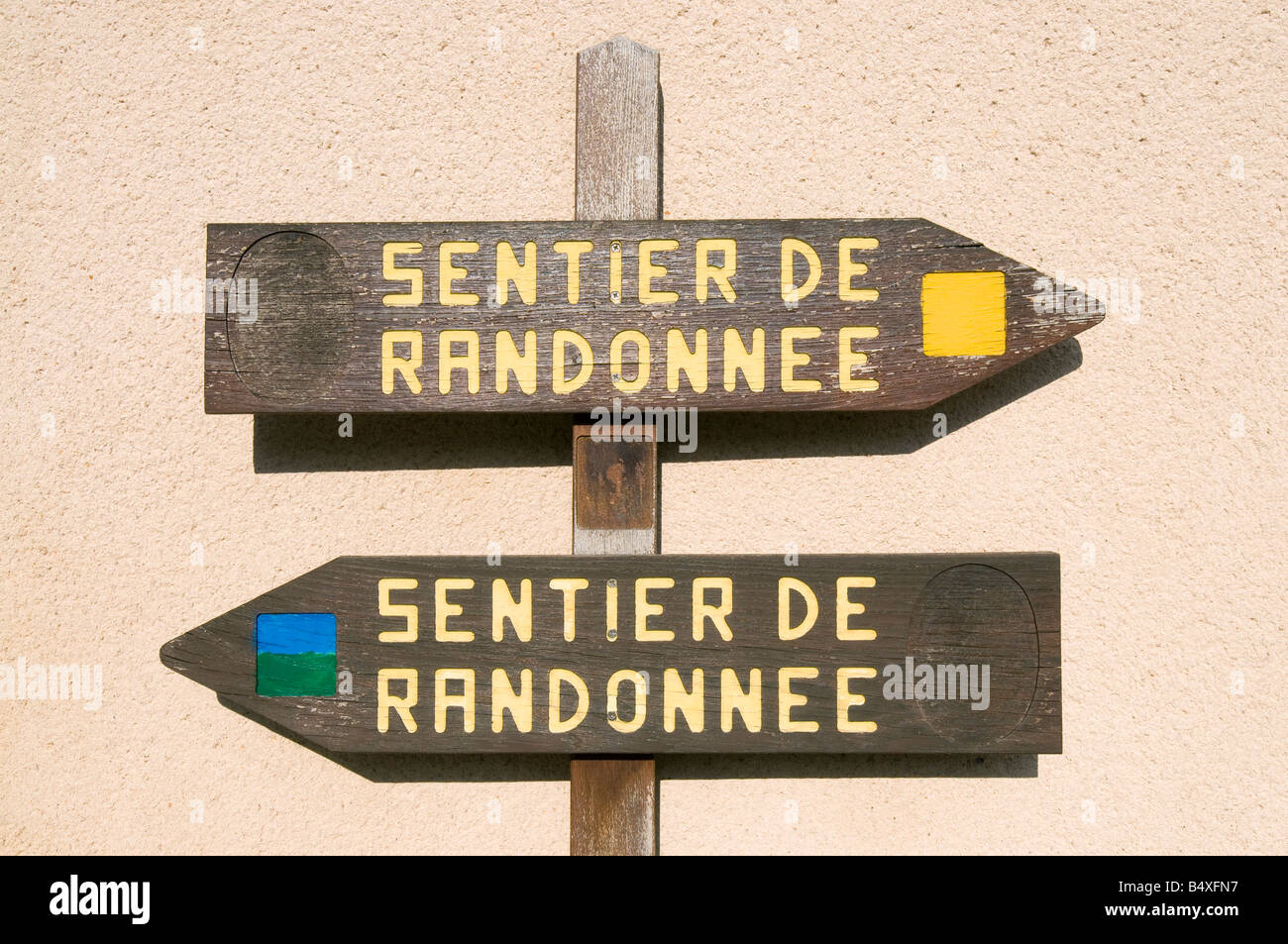 "Sentier de Randonnée" Wanderweg Richtung Zeichen, Frankreich. Stockfoto