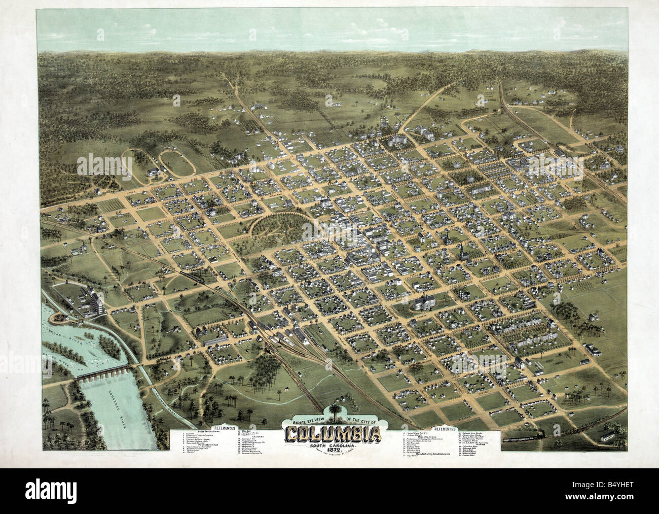Luftaufnahme von Columbia, South Carolina von 1872 Stockfoto