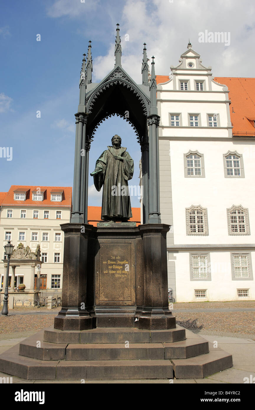 Melanchthon Denkmal auf dem Marktplatz in Wittenberg Stockfotografie