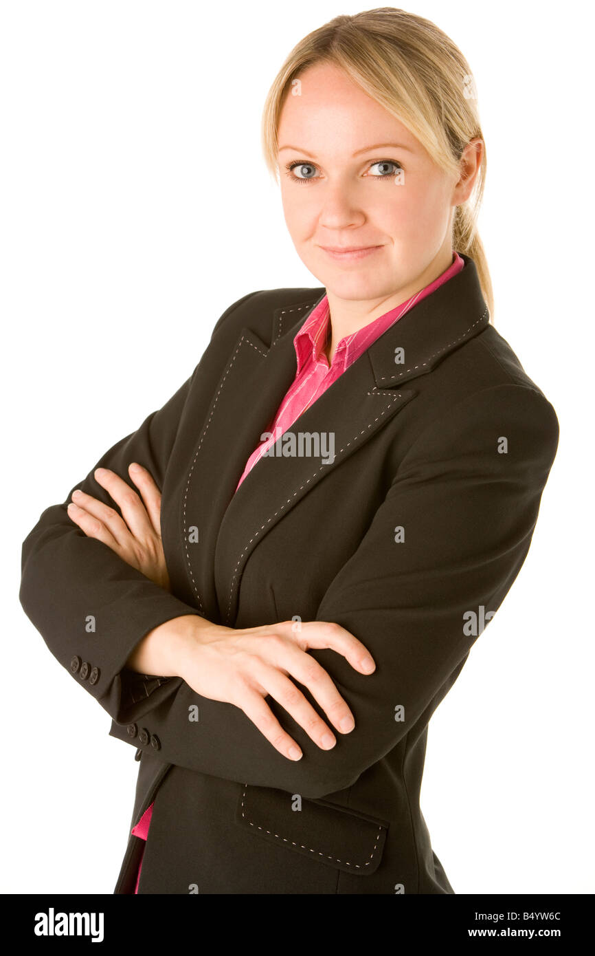 Geschäftsfrau mit ihren verschränkten Armen Stockfoto