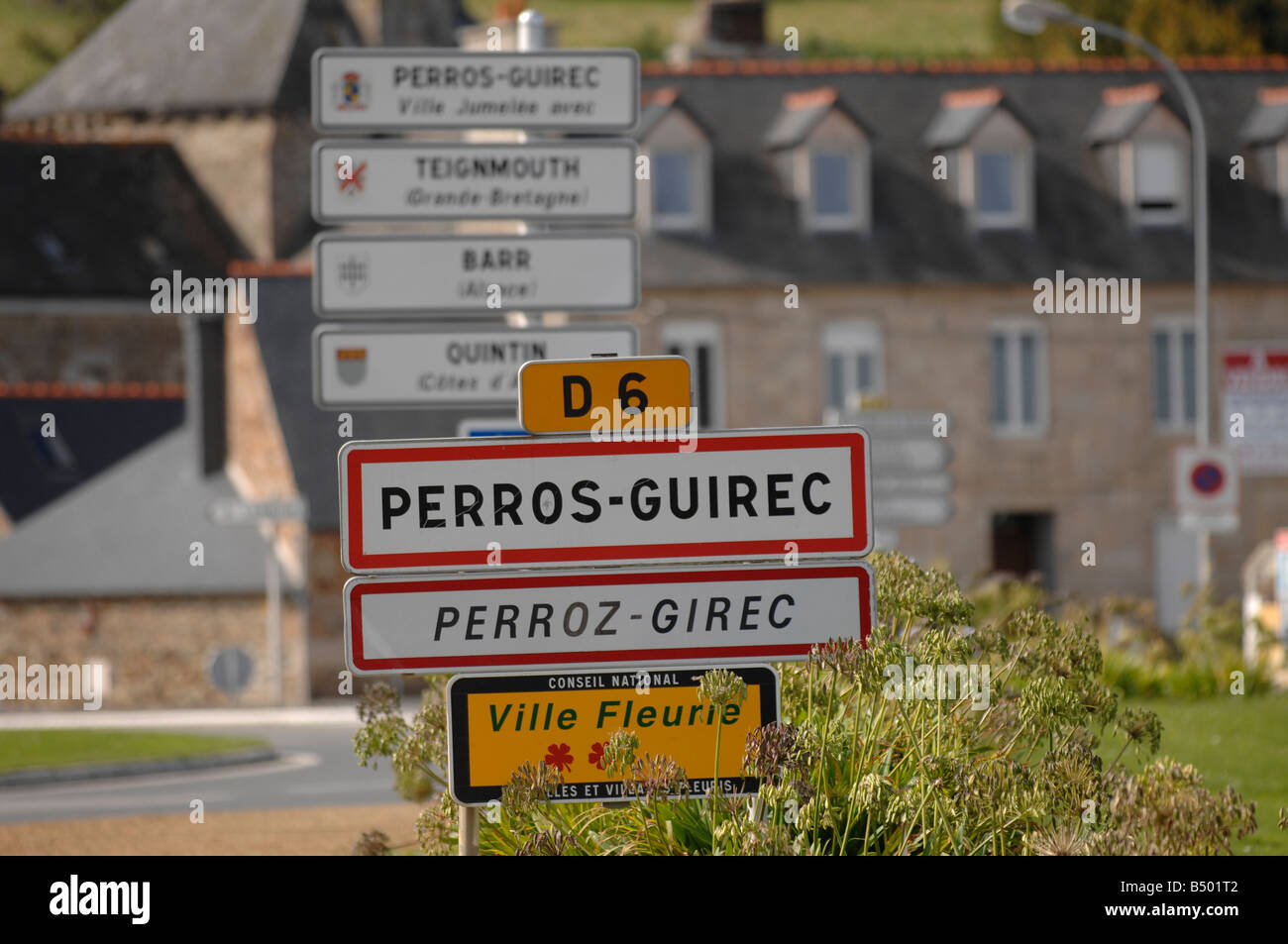 Ortstafel von Perros-Guirec in der Bretagne, Frankreich Stockfoto