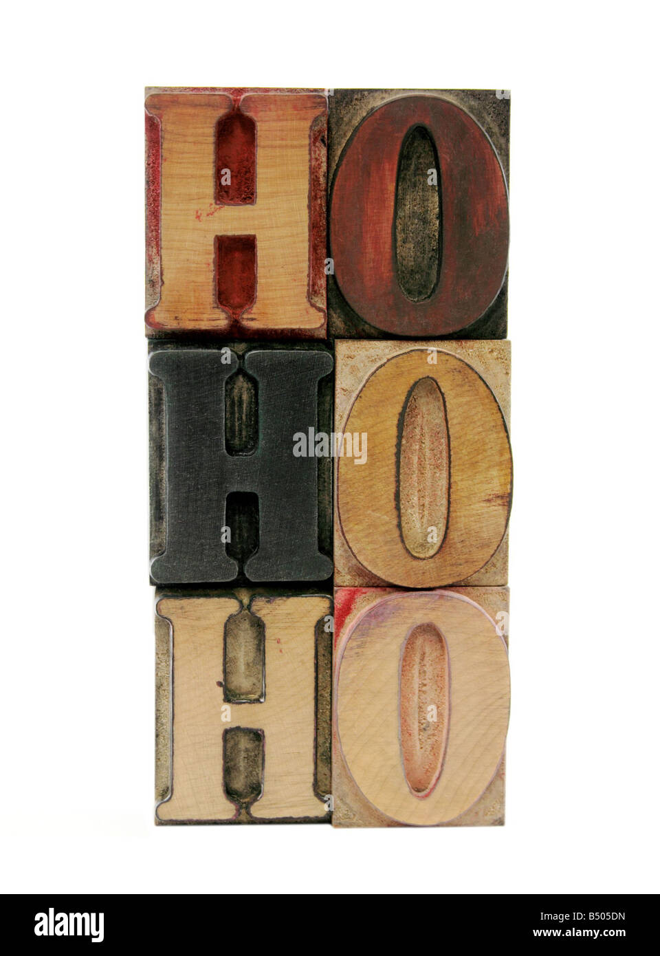 die Phrase "ho ho ho" im Buchdruck Holz Buchstaben Stockfoto