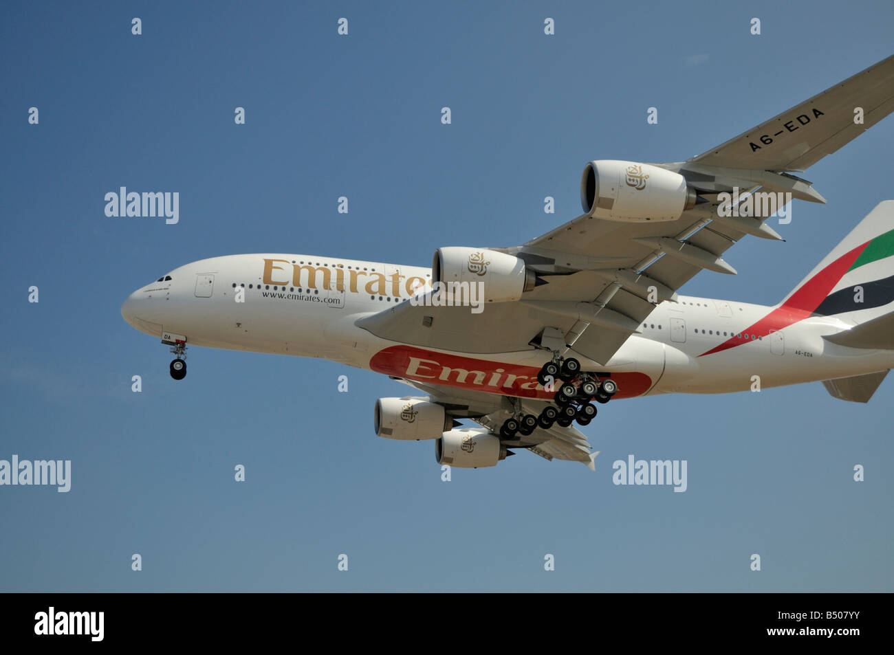 Emirates Airbus A380 super-Jumbo Jet macht seinen ersten Besuch in LAX Stockfoto