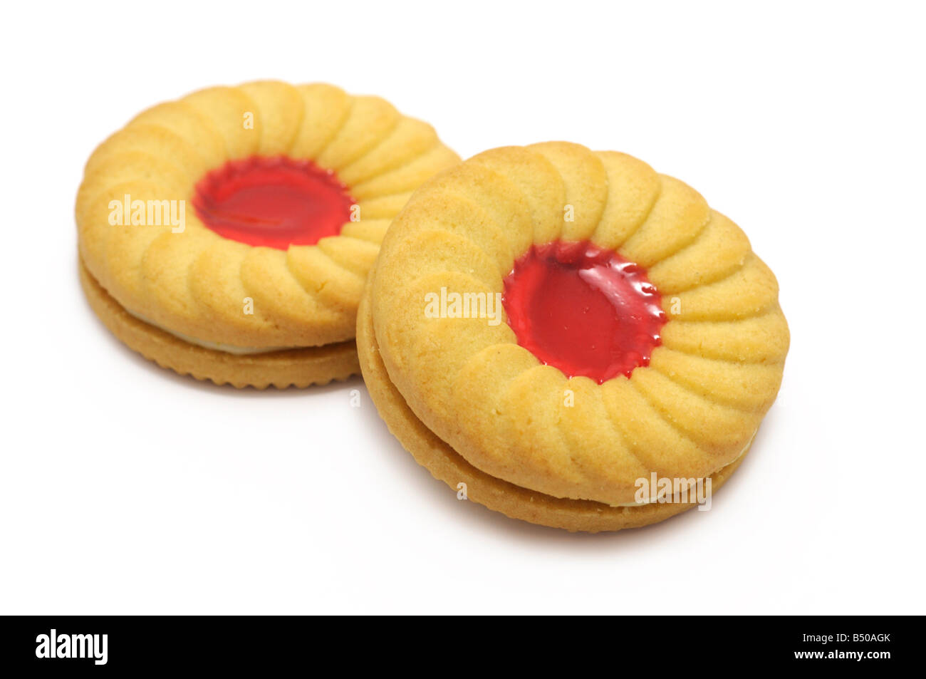 Jam und Rahm Kekse / Jammie Dodgers Stockfoto