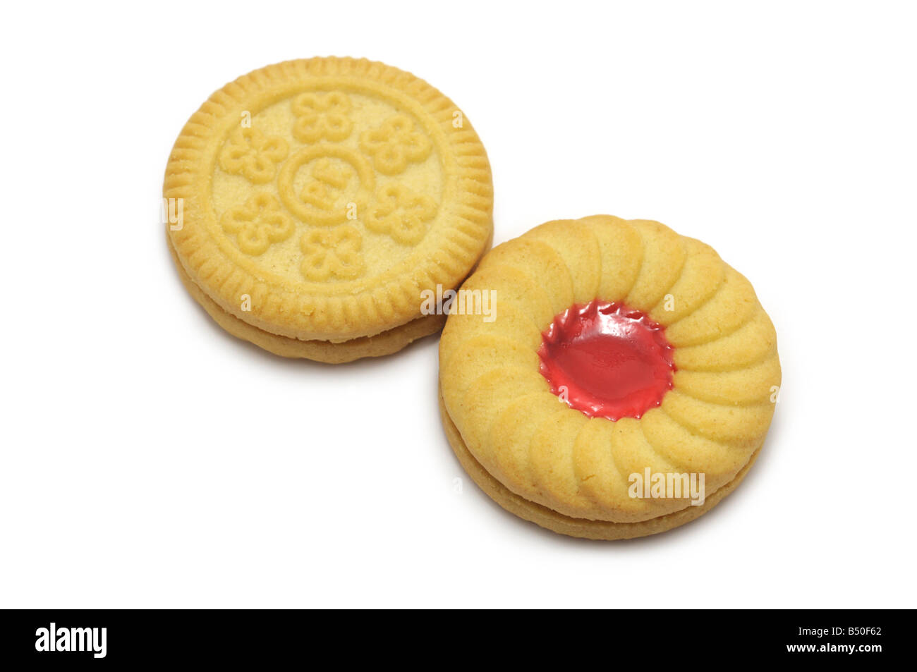 Jam und Rahm Kekse / Jammie Dodgers Stockfoto