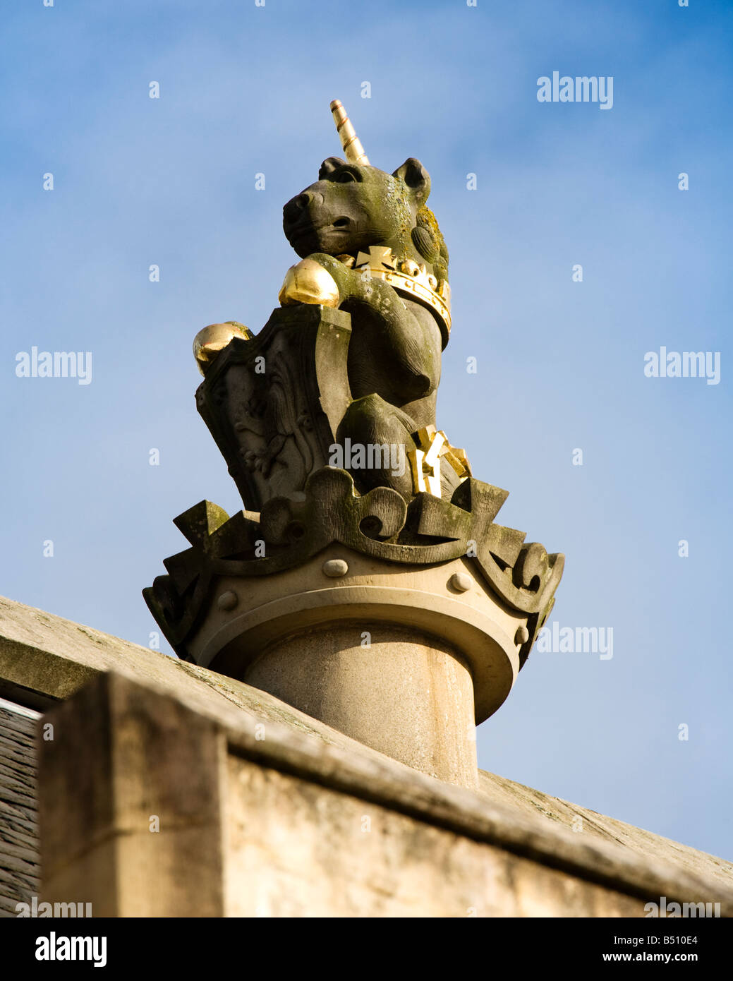 Königliche Einhorn Statue auf der Great Hall Stirling Castle, City of Stirling, Schottland. Stockfoto