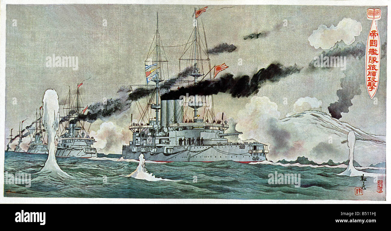 Bombardierung von Port Arthur von den Japanern Stockfoto