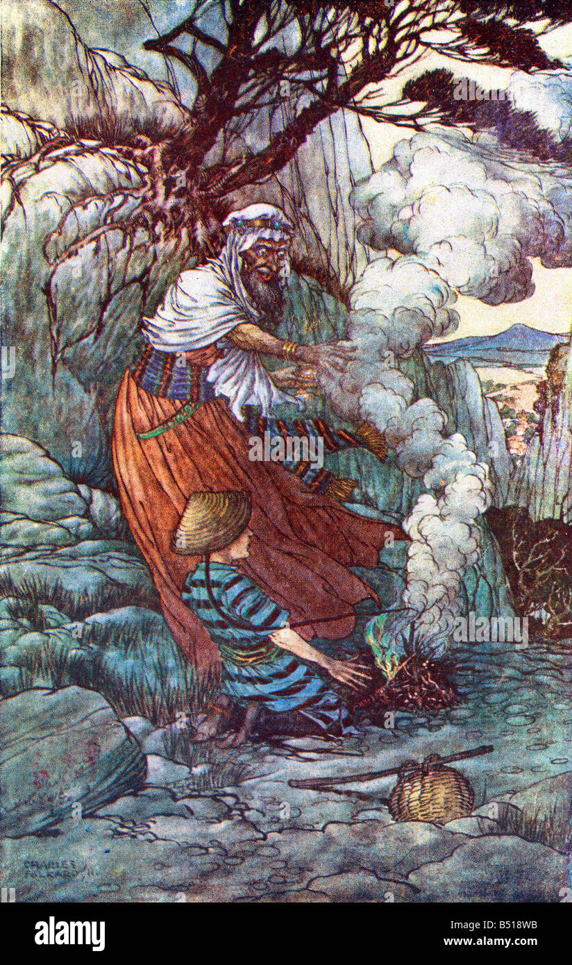 Die Geschichte von Alladin oder die wunderbare Lampe Illustration von Charles Folkard aus dem Buch The Arabian Nights veröffentlicht 1917 Stockfoto
