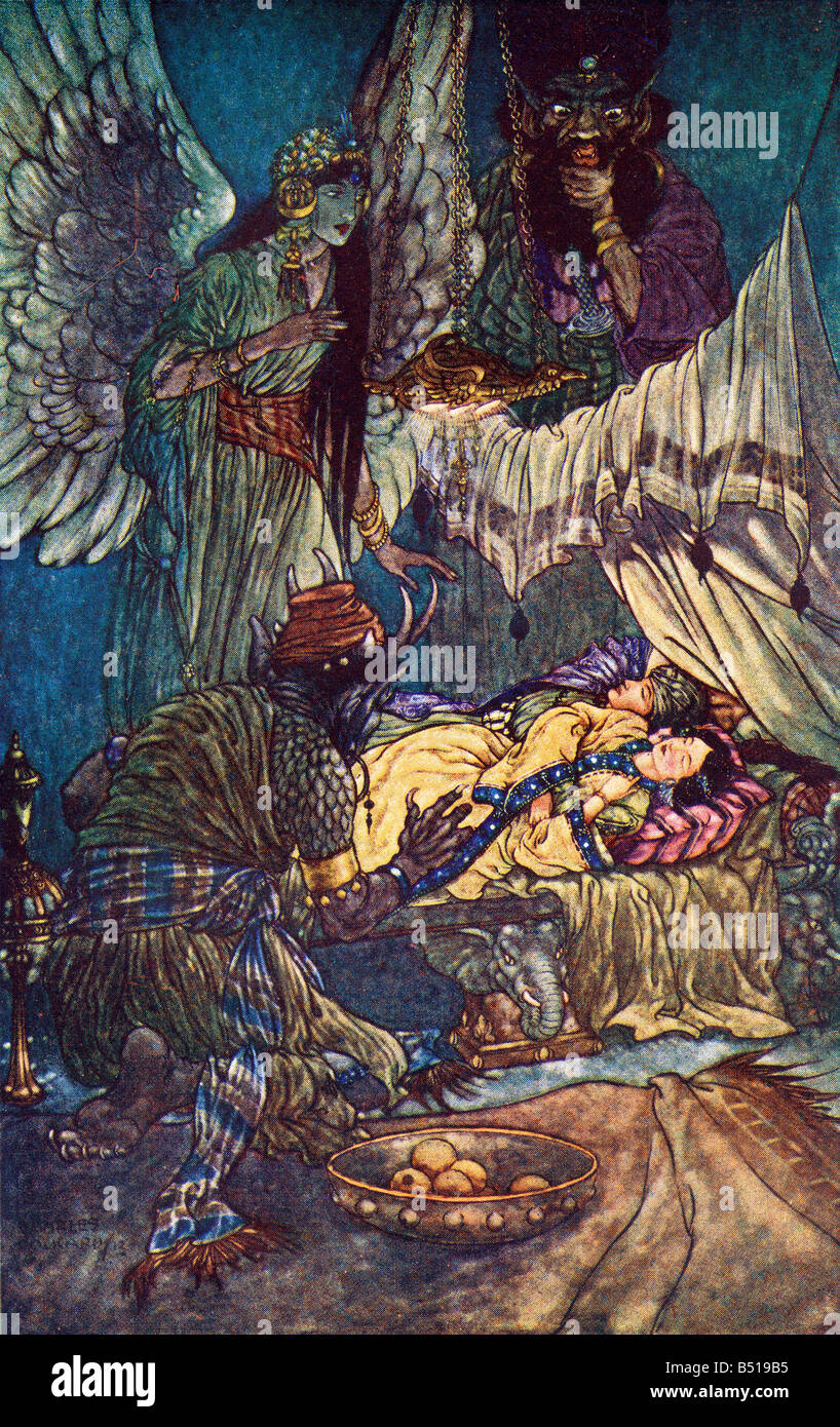 Camaralzaman und Badoura Illustration von Charles Folkard aus dem Buch The Arabian Nights veröffentlicht 1917 Stockfoto