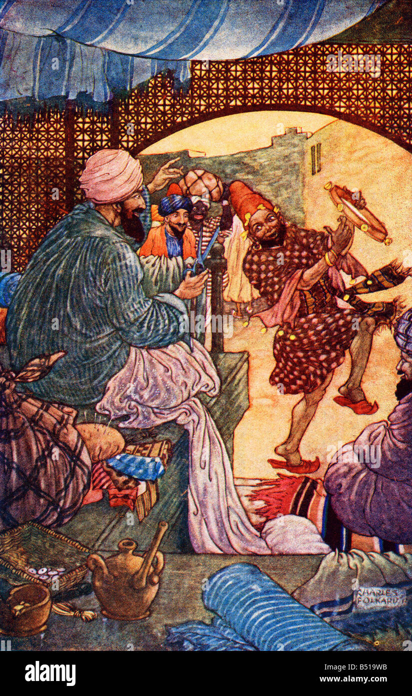 Die Geschichte von der kleinen Glöckner-Illustration von Charles Folkard aus dem Buch The Arabian Nights veröffentlicht 1917 Stockfoto