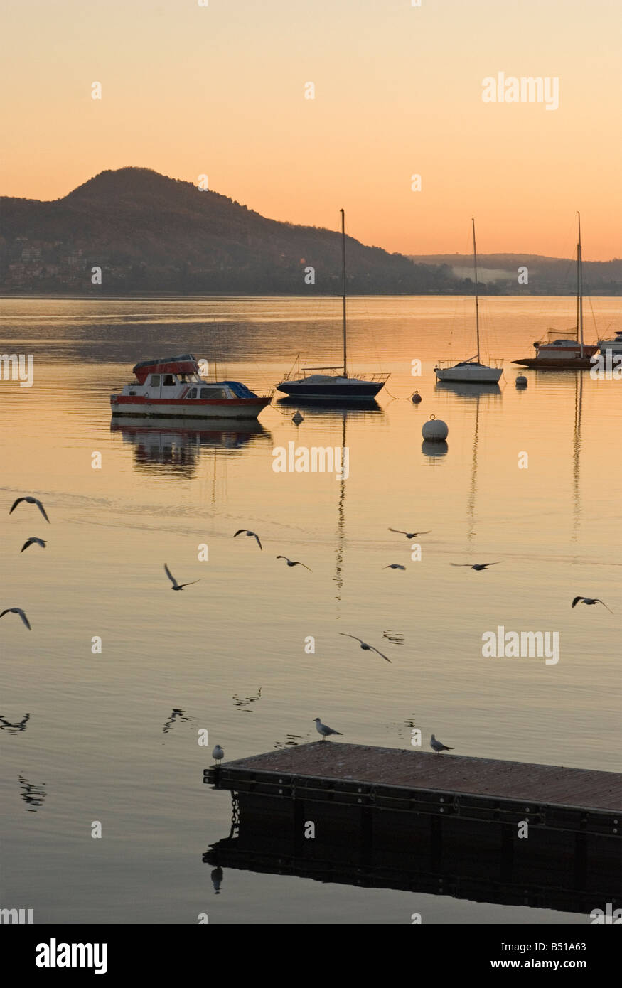 Sonnenuntergang am Lago Maggiore von Belgirate Verbania Piemont Italien Stockfoto