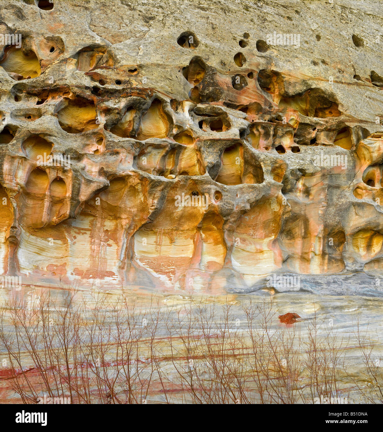 Erodierte Sandstein mit Luftblasen Stockfoto