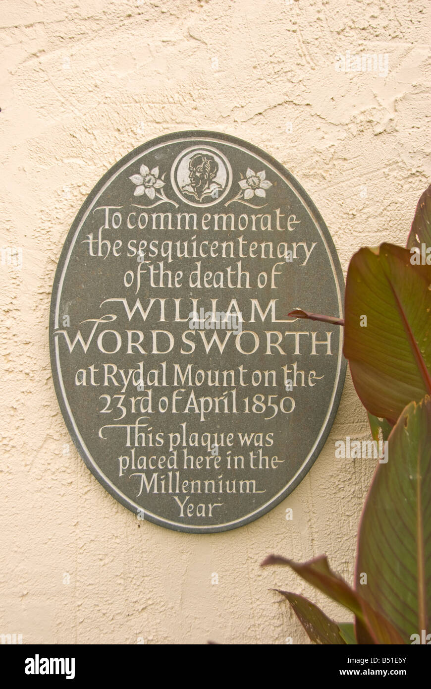 William Wordsworth Familie nach Hause Rydal Mount Gedenkstätte Zeichen Stockfoto