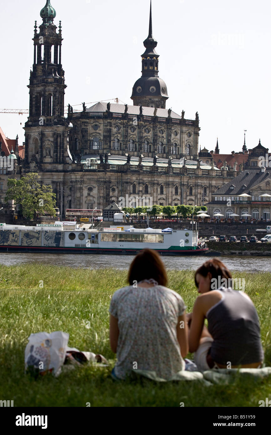 Mit Blick auf die alte Stadt Dresden Stockfoto