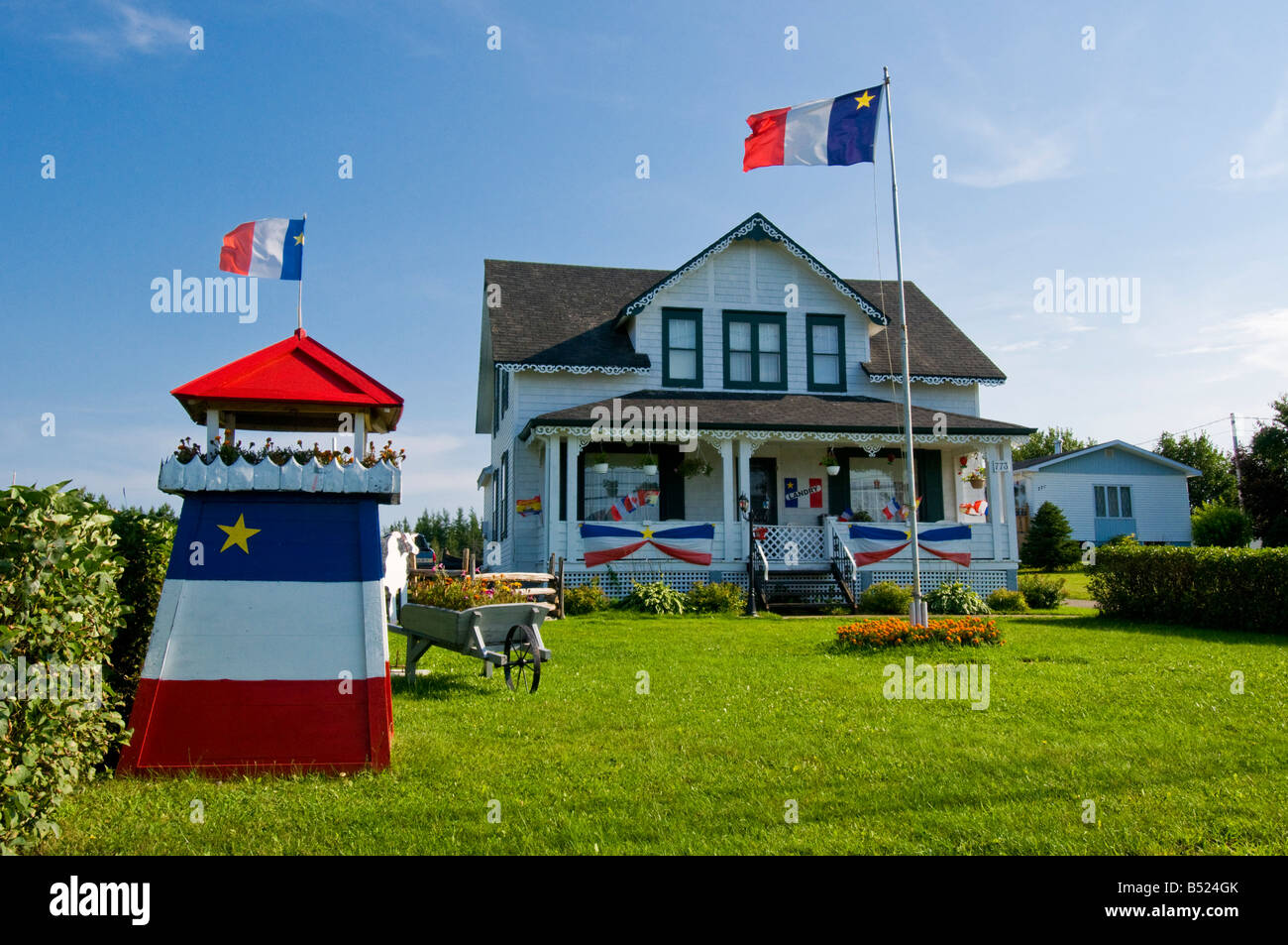 Haus mit Acadian Symbole in der Stadt von Caraquet New Brunswick, Kanada Stockfoto