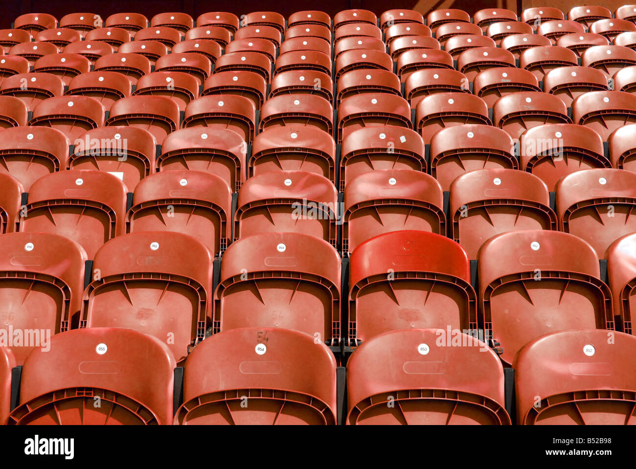 Leere rote Sitze, Old Trafford Stockfoto