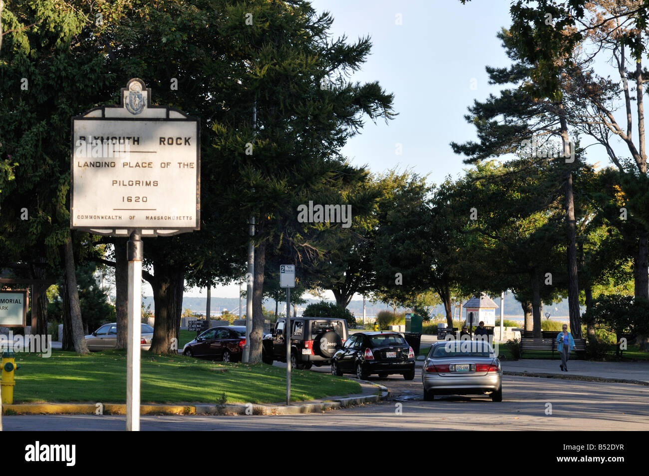Zeichen Plymouth Rock Landeplatz der Pilger 1620 befindet sich im historischen Hafen von Plymouth, MA USA Stockfoto