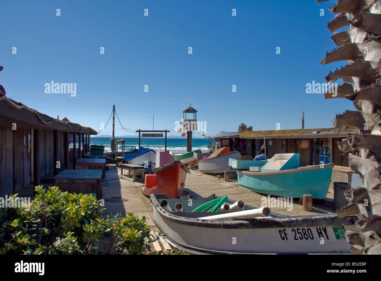 Die Dory Fishing Fleet ist ein am Strand Angeln kooperative befindet sich in der Stadt Newport Beach, Balboa Peninsula Kalifornien. Stockfoto