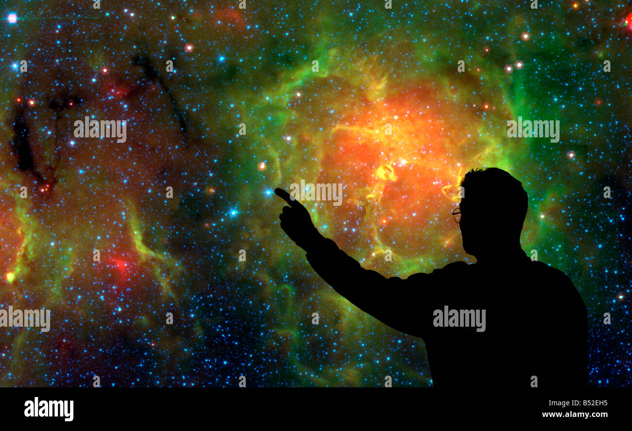 Astronomie-Lehrer studieren Galaxie von Sternen Stockfoto