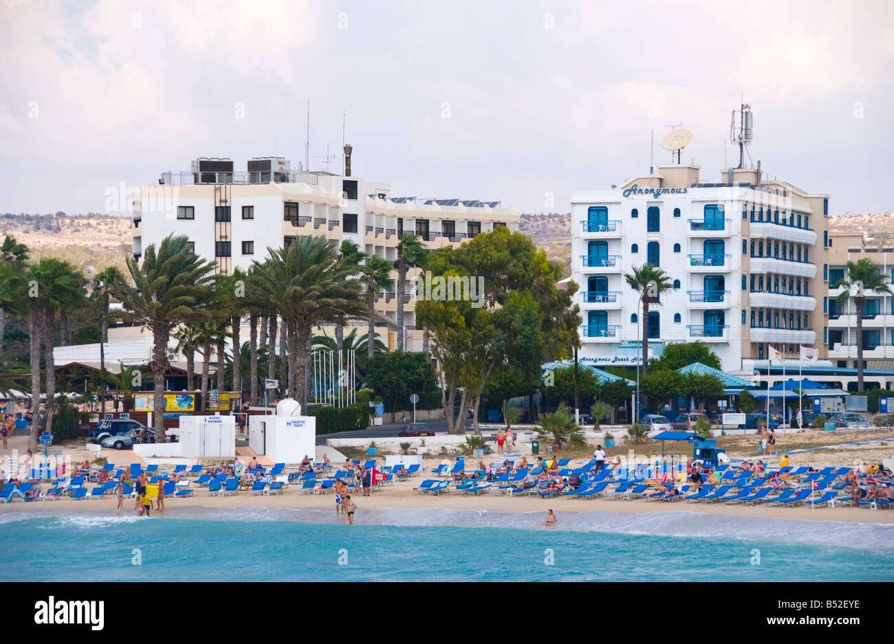 Anonymous Beach Hotel in Ayia Napa auf der Mittelmeer Insel Zypern EU Stockfoto