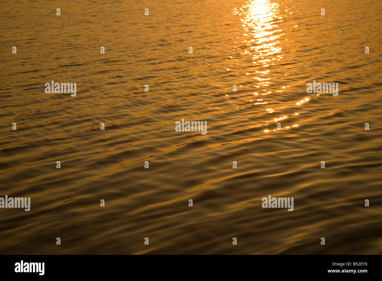Goldener Sonnenuntergang Gegenwartsgesellschaft auf dem Wasser Stockfoto