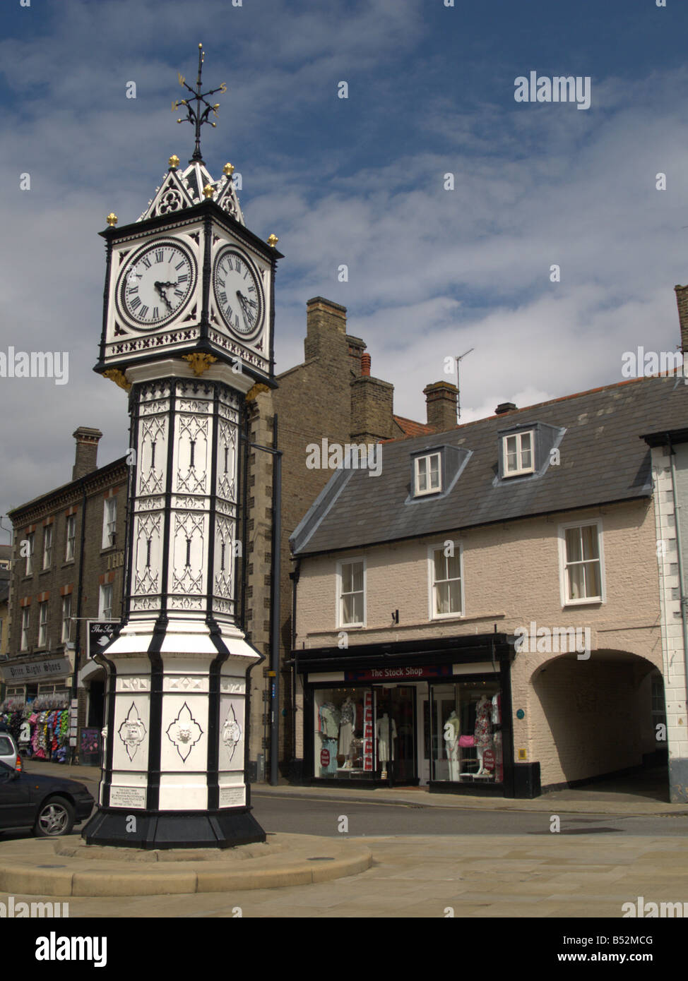 Downham Market Square Uhr Markt Norfolk Venn England uk Europa Stockfoto