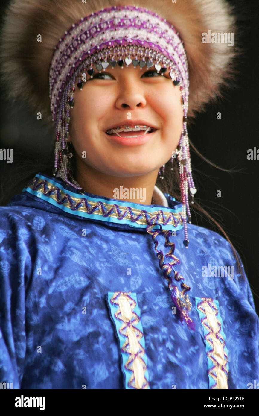 Alaska Native Heritage Center Performer an der Alaska State Fair in Palmer, Alaska Stockfoto