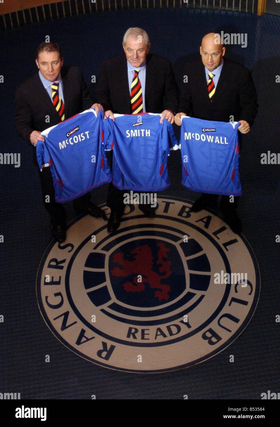 Neue Ranger-Manager Walter Smith präsentiert im Murray Park zusammen mit Assistenten Ally McCoist und Kenny McDowall Stockfoto