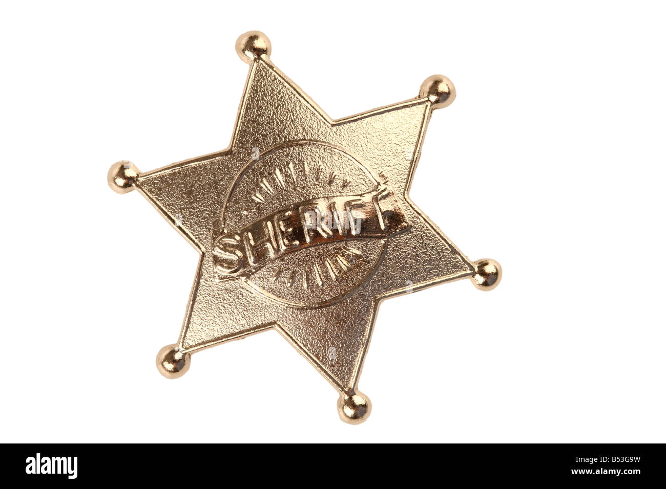 Sheriff Abzeichen Ausschnitt isoliert auf weißem Hintergrund Stockfoto