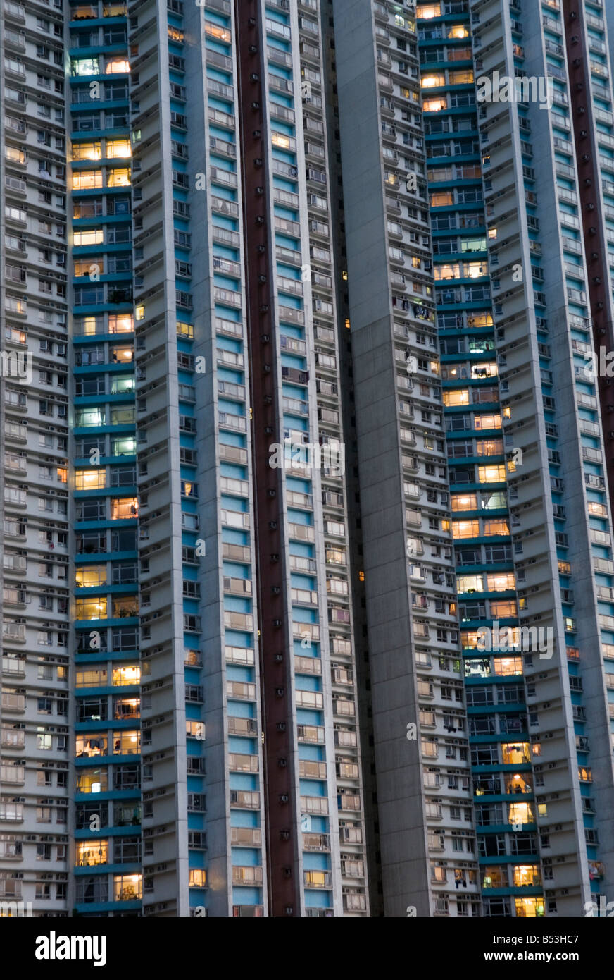 "Überfüllten Wohnungen in Wohnblocks in Hong Kong" Stockfoto