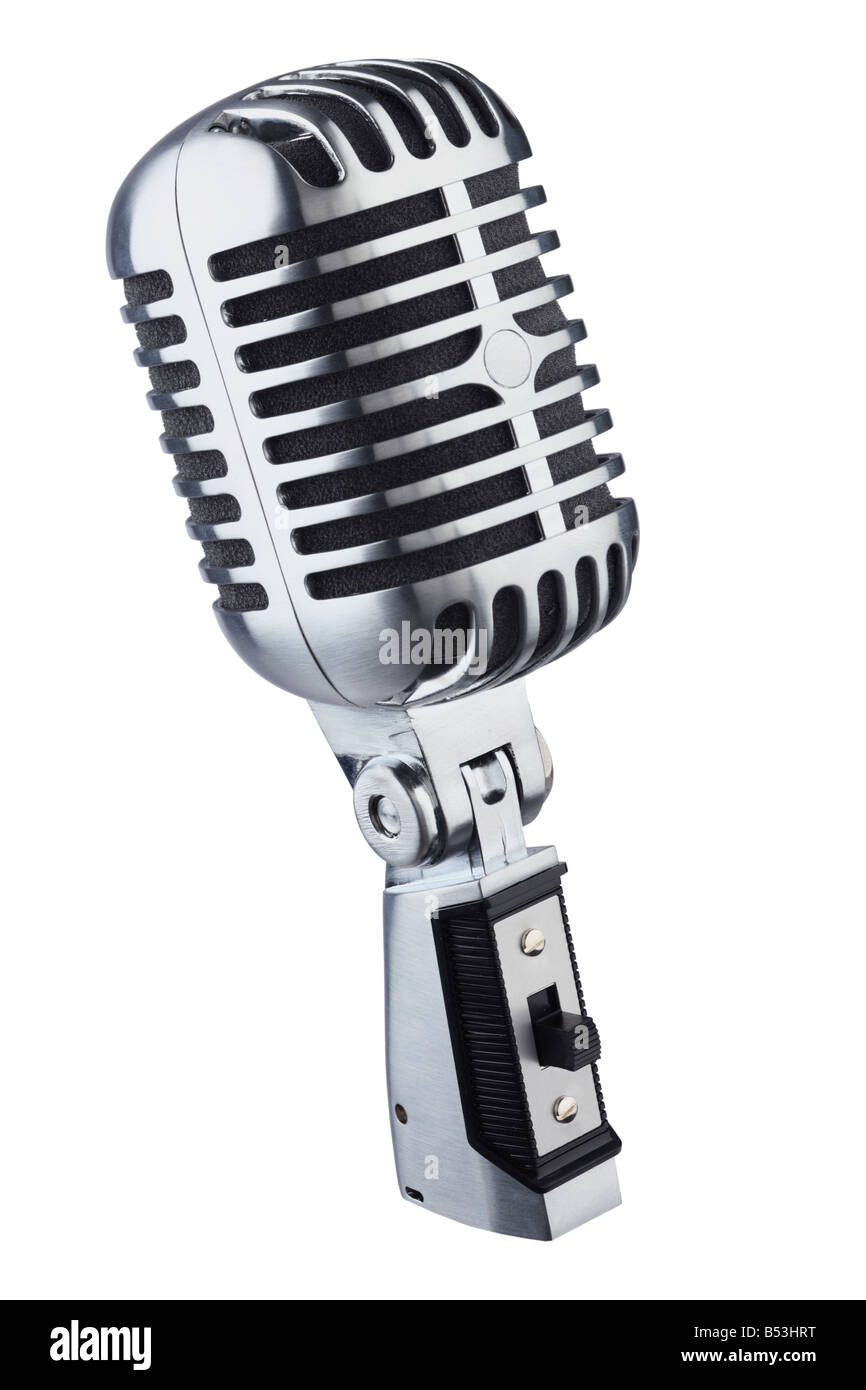 Classic Retro-Mikrofon Ausschnitt isoliert auf weißem Hintergrund Stockfoto