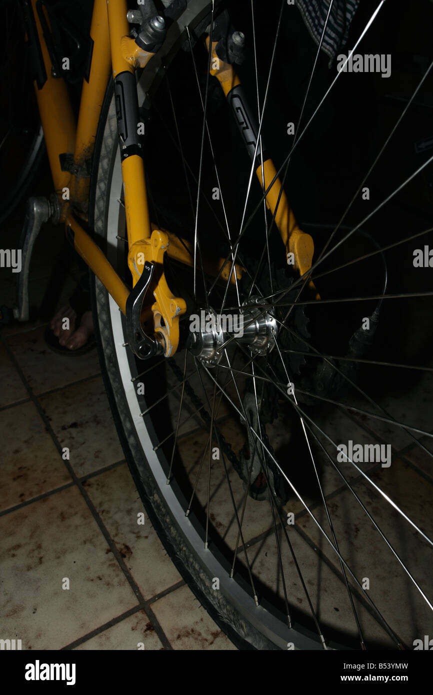Hintere Achsaggregat von Fahrrad-Rad. Stockfoto