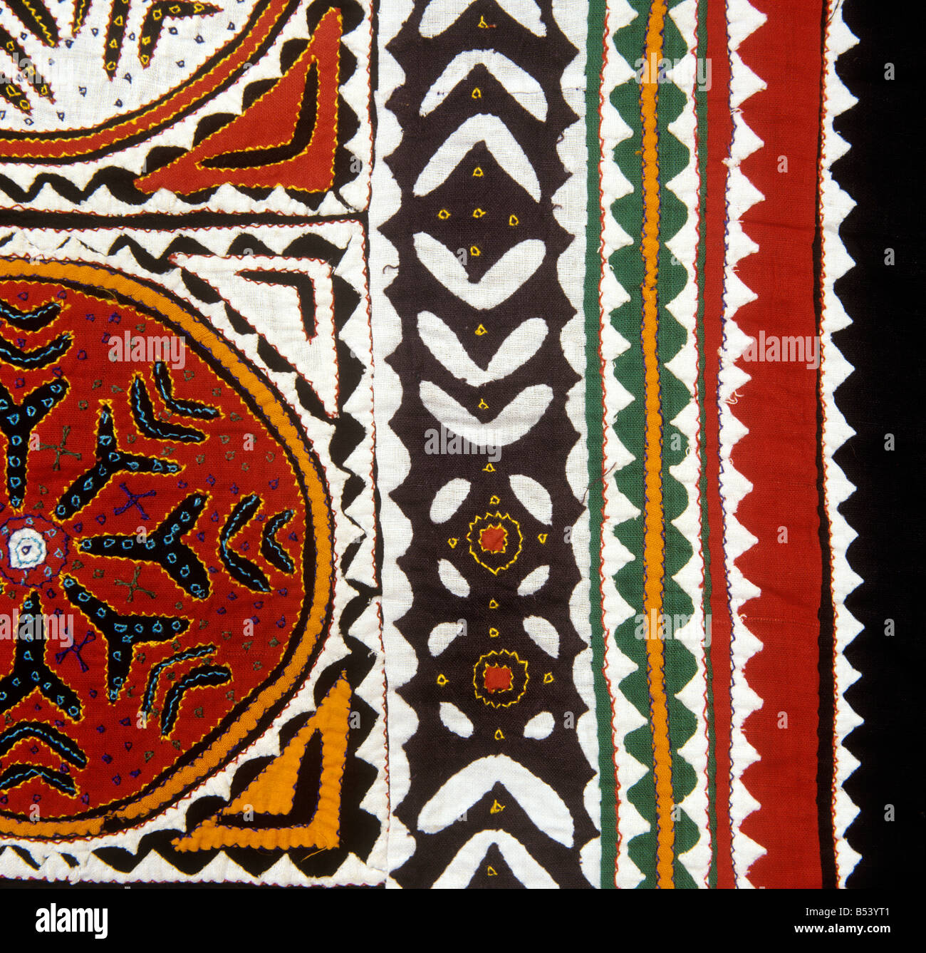 Pakistanische Handwerk Applikation Muster von Rilly Patchwork-Bettdecke aus Pakistan detail Stockfoto