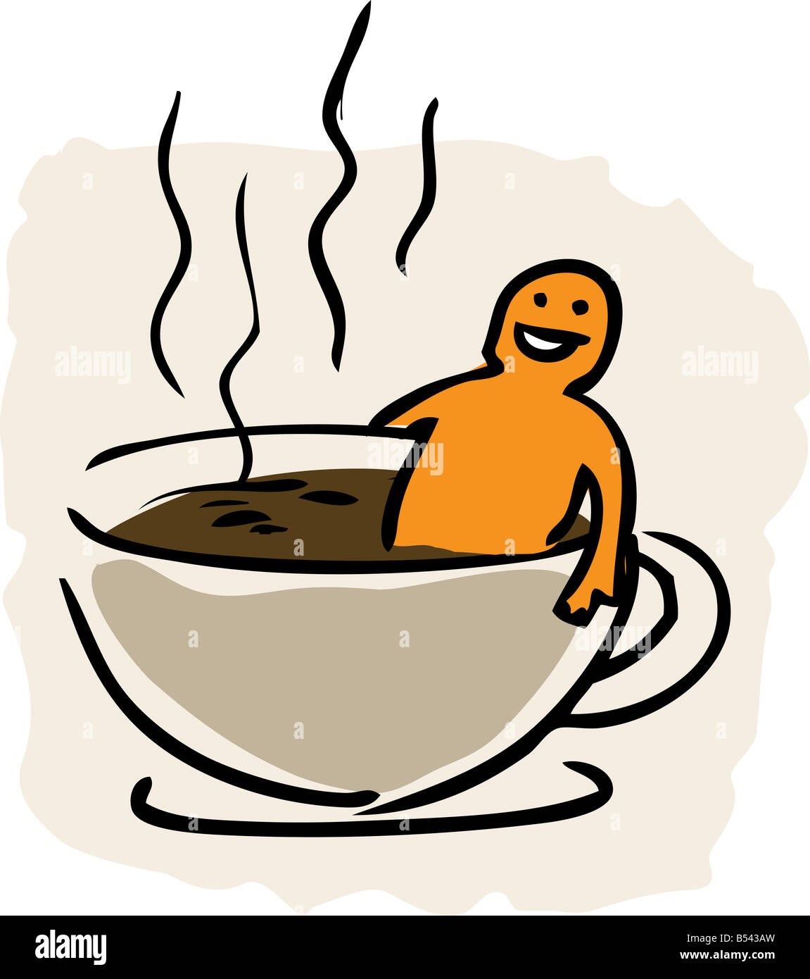 Humorvolle Karikatur Illustration des Nehmens eines Bades in einer Tasse Kaffee Stockfoto